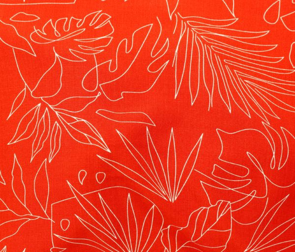 Digital Print Rayon Slub – Fronds Line Drawing – Red