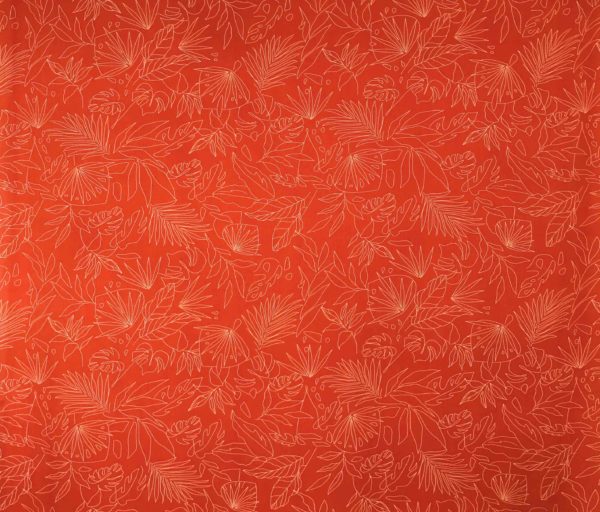 Digital Print Rayon Slub – Fronds Line Drawing – Red