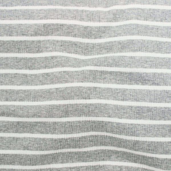 Cotton/Polyester/Spandex Puckered Knit - Stripe - Heather Grey/White