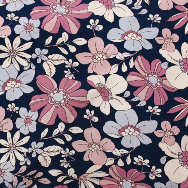 Rayon Poplin Print – Woodland Wild Flowers - Navy/Ecru