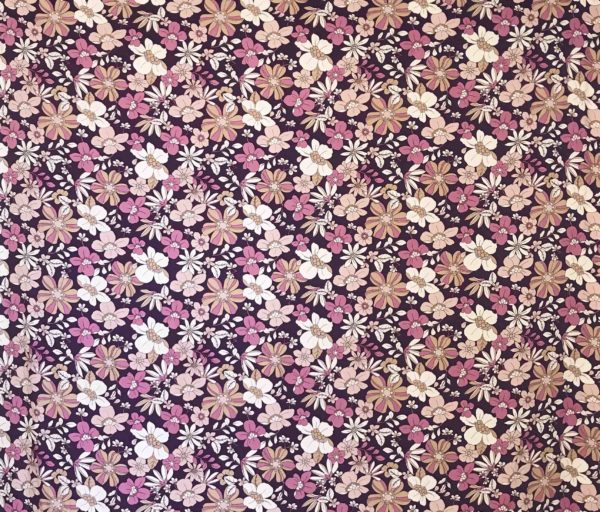 Rayon Poplin Print – Woodland Wild Flowers - Burgundy/Ecru