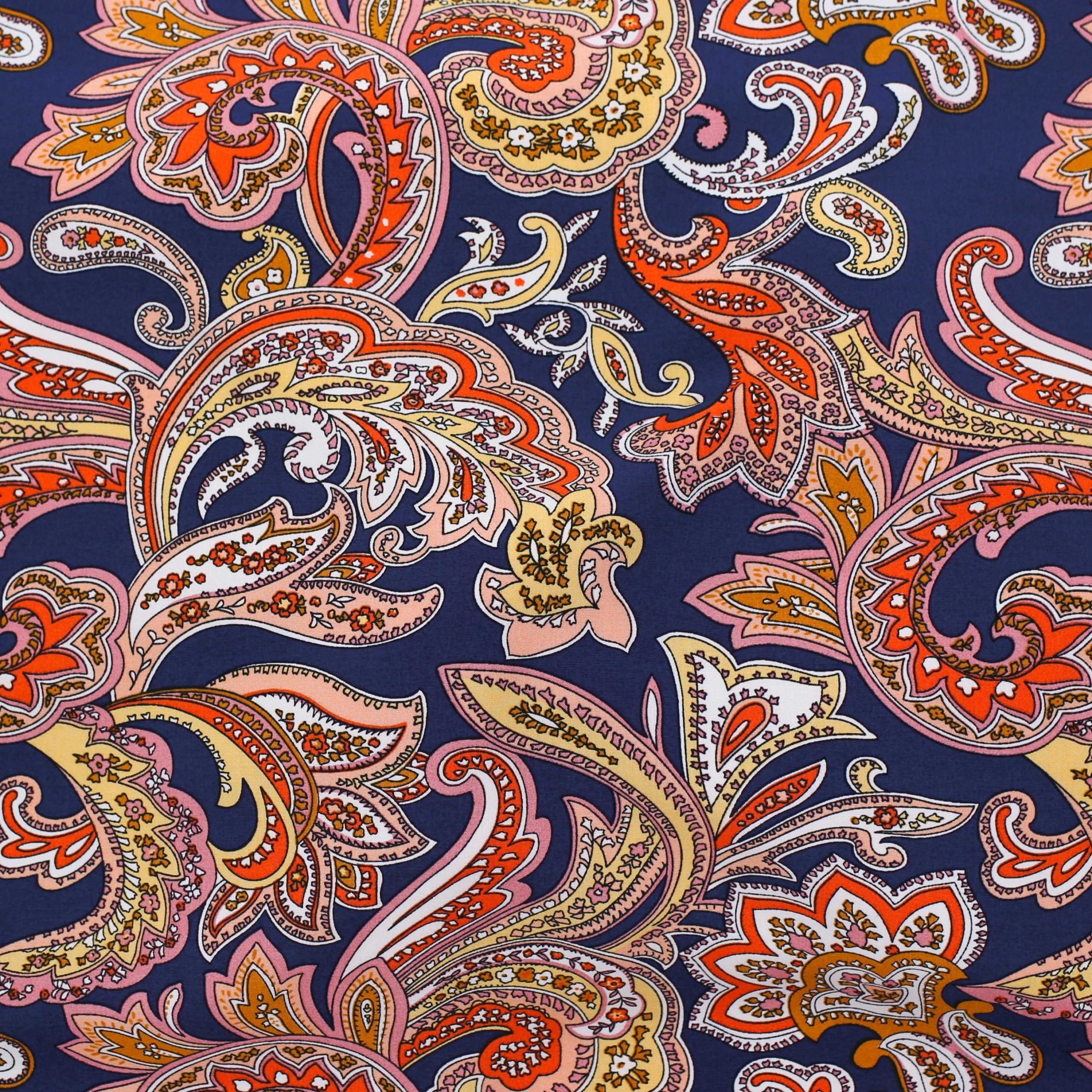 Rayon Poplin Print Classic Paisley Navy/Yellow Stonemountain