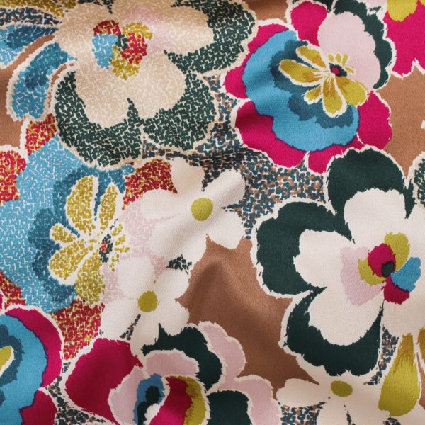 Polyester Textured Challis – Mosaic Floral - Coconut/Magenta