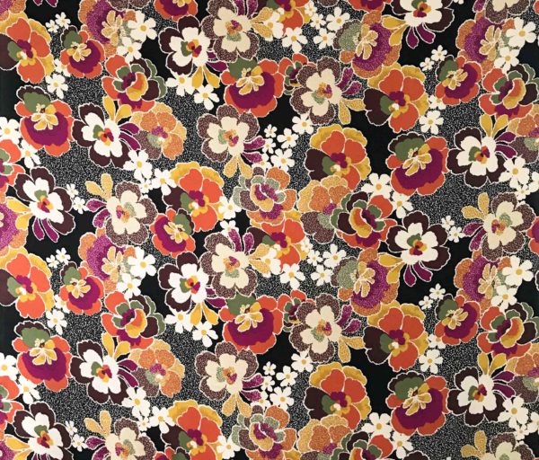 Polyester Textured Challis – Mosaic Floral - Black/Burnt Orange