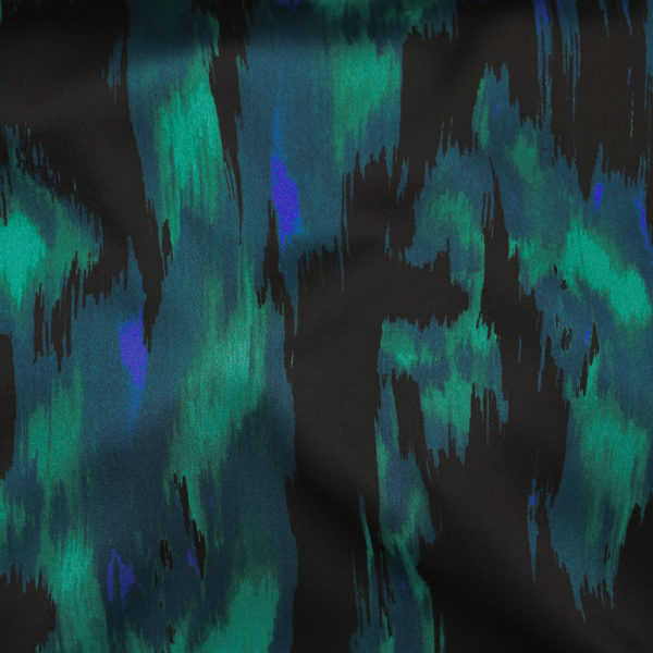 Polyester Textured Challis – Deep Waters - Black/Green