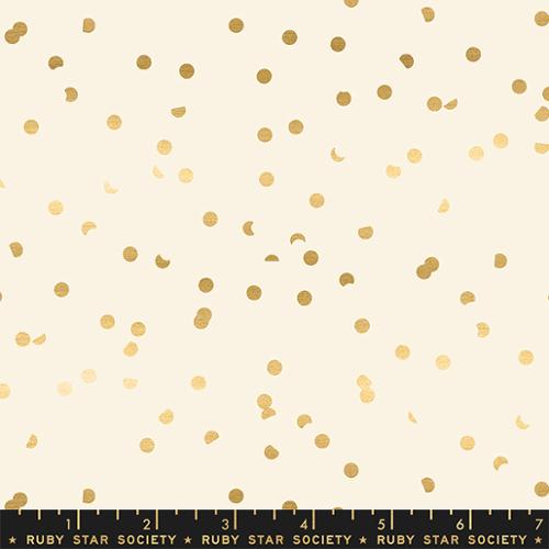 Quilting Cotton – Ruby Star Society – Jolly Basics – Hole Punch Dot – Metallic Gold