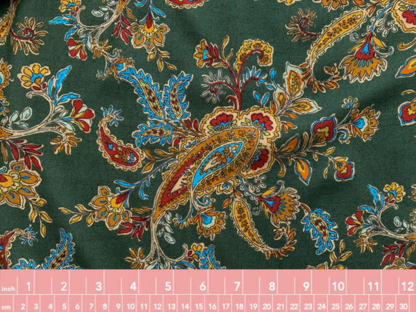 Designer Deadstock - Rayon Crinkle Gauze - Green Paisley