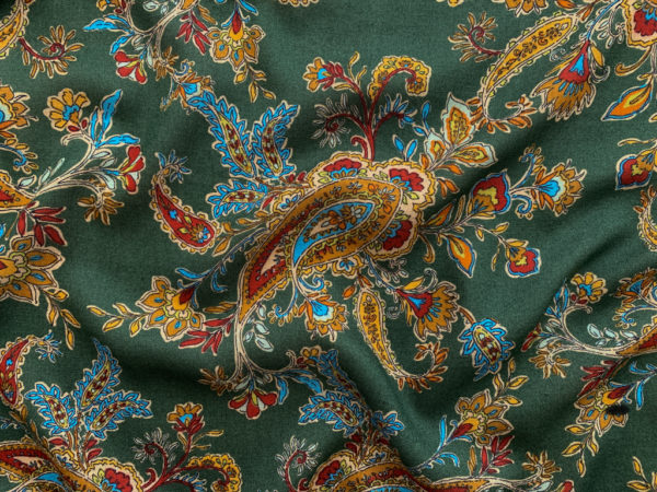 Designer Deadstock - Rayon Crinkle Gauze - Green Paisley