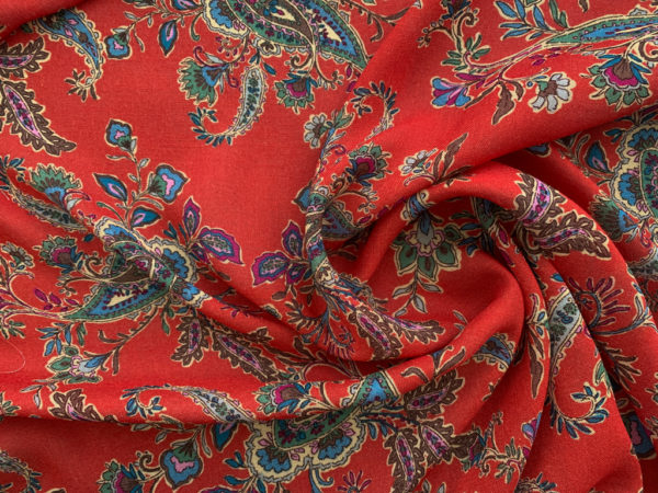 Designer Deadstock - Rayon Crinkle Gauze - Red Paisley