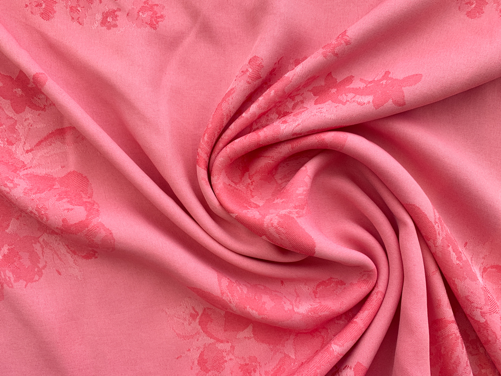 Designer Deadstock - Rayon Challis Jacquard - Bubblegum Pink Floral ...