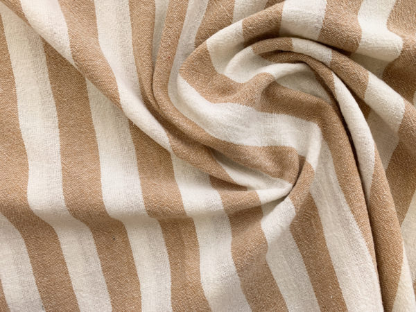 Designer Deadstock - Cotton Gauze - Tan/Ivory Stripe