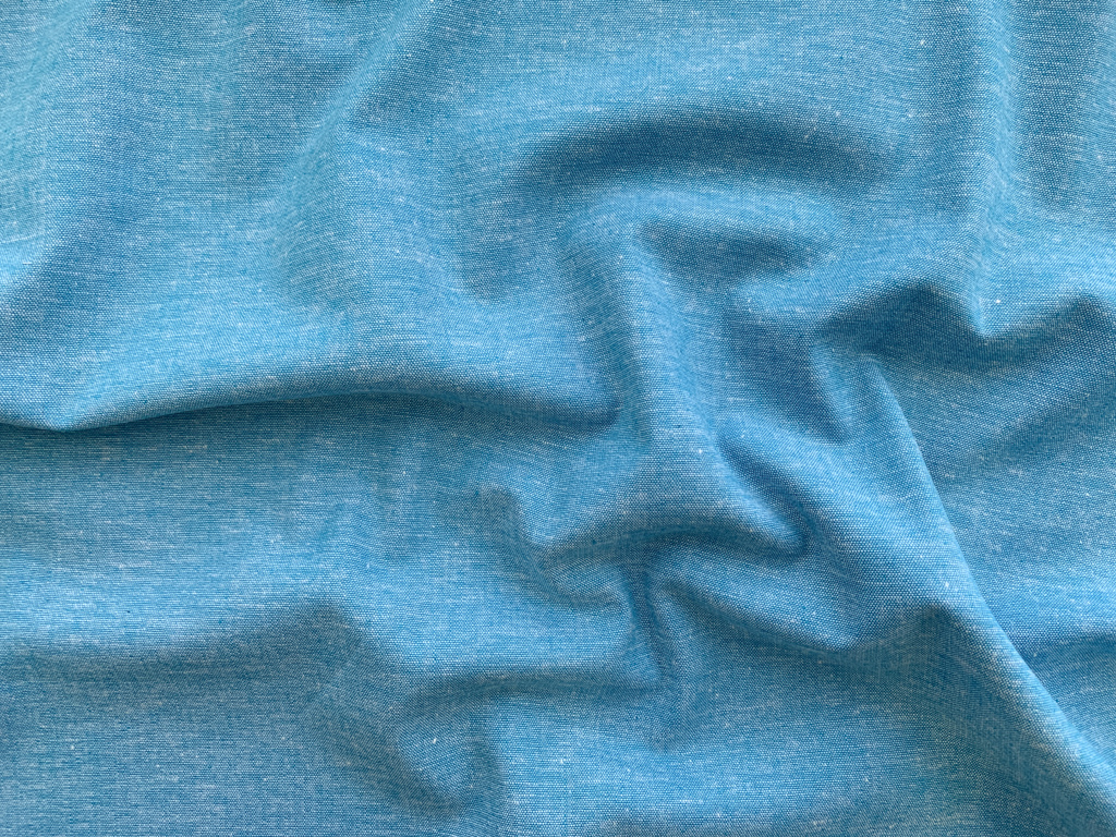 Designer Deadstock Cotton Chambray Yarn Dyed Pool Blue