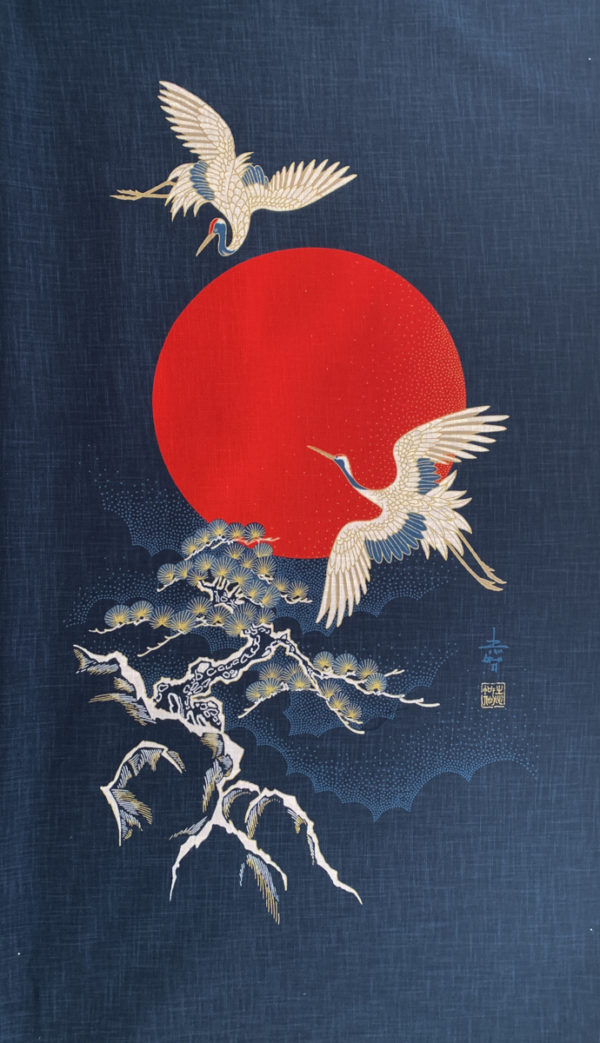 Japanese Cotton Noren Panel - Cranes