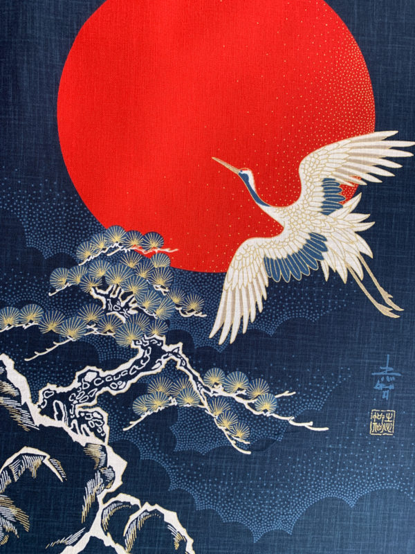 Japanese Cotton Noren Panel - Cranes