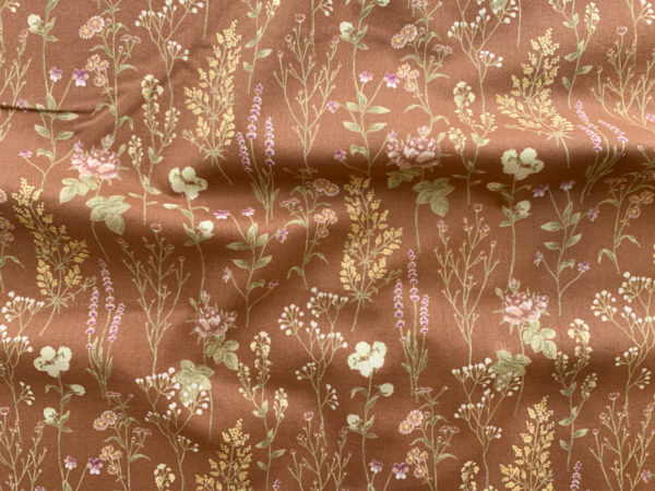 Japanese Cotton Lawn - Wildflowers on Brown