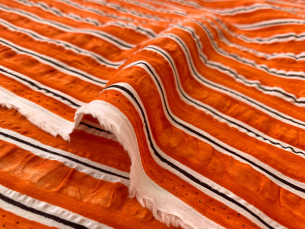 Japanese Cotton Seersucker - Orange Stripe