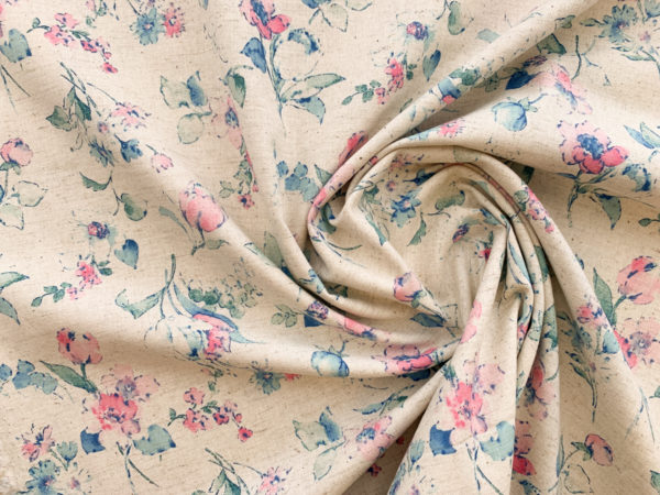 Japanese Cotton/Linen Poplin - Watercolor Peonies