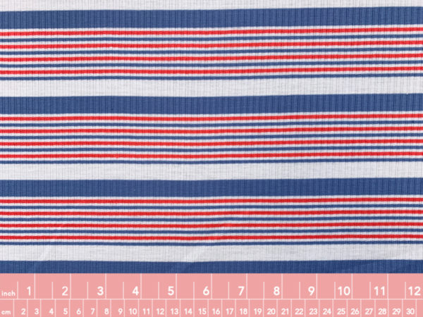 Designer Deadstock – Rayon/Spandex Rib Knit – Faded Blue Stripe