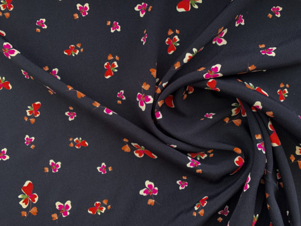 Designer Deadstock – Rayon Crepe – Sweet Pea Floral – Black