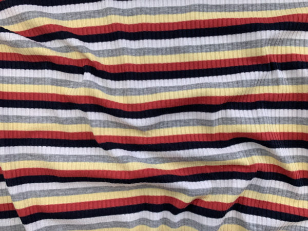 Designer Deadstock - Rayon/Spandex Rib Knit - Navy Sherbert Stripe