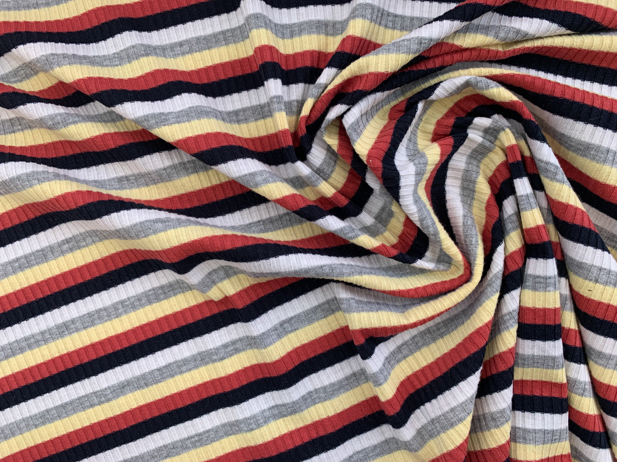 Designer Deadstock - Rayon/Spandex Rib Knit - Navy Sherbert Stripe ...