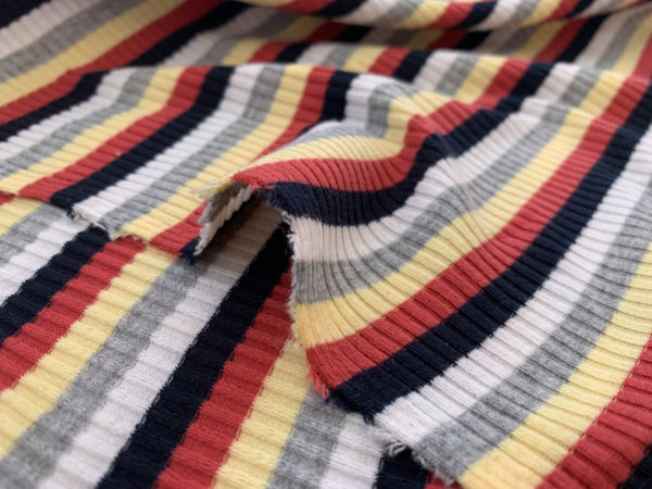 Designer Deadstock - Rayon/Spandex Rib Knit - Navy Sherbert Stripe