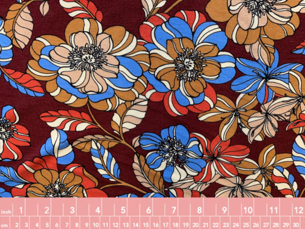 Designer Deadstock - Rayon/Spandex Jersey - Maroon/Cerulean Floral