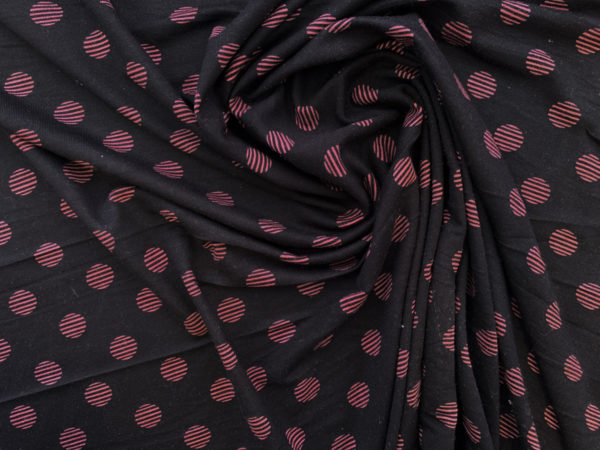 Designer Deadstock - Rayon/Spandex Jersey - Black/Pink Polka Dot