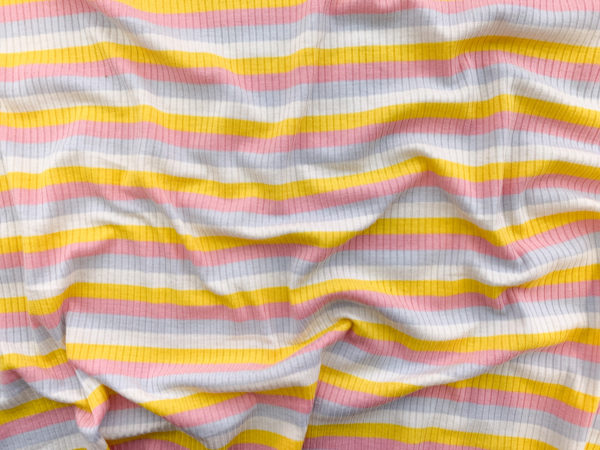 Designer Deadstock – Rayon/Spandex Rib Knit – Sherbert Stripe