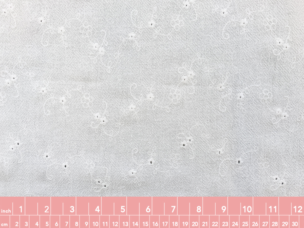 Designer Deadstock Cotton Eyelet Gauze White Floral Stonemountain