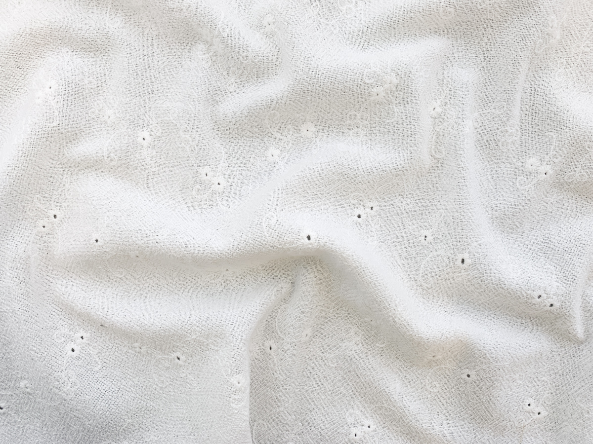 Designer Deadstock Cotton Eyelet Gauze White Floral Stonemountain