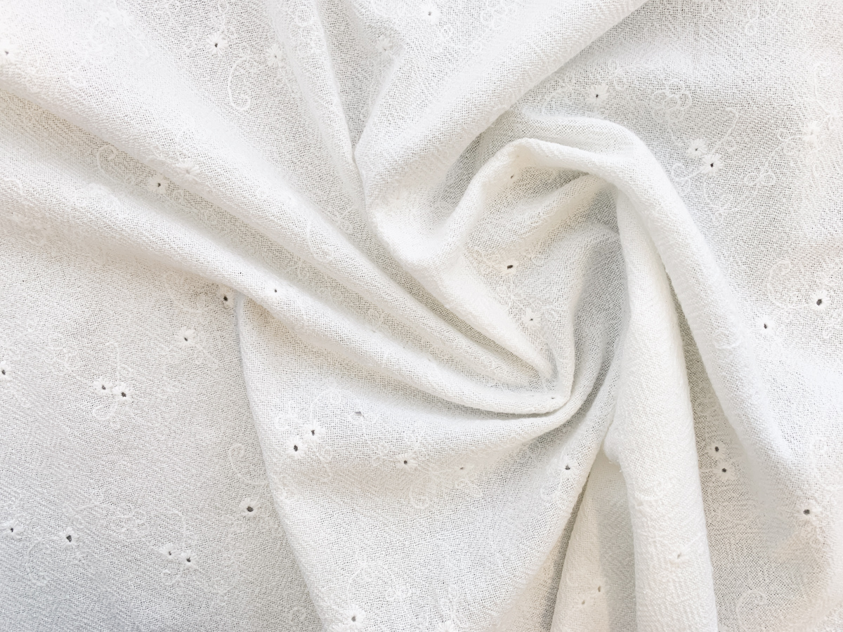 Designer Deadstock Cotton Eyelet Gauze White Floral Stonemountain