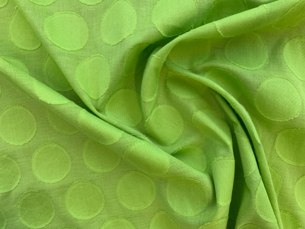 Designer Deadstock - Cotton Textured Voile - Lime Green Polka Dot