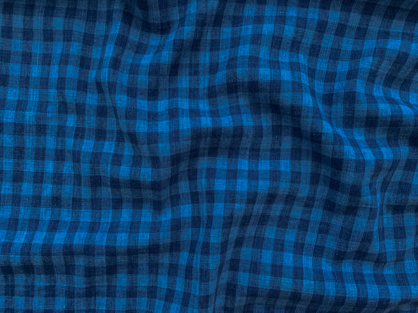 Designer Deadstock - Yarn Dyed Linen/Cotton - Blue Plaid