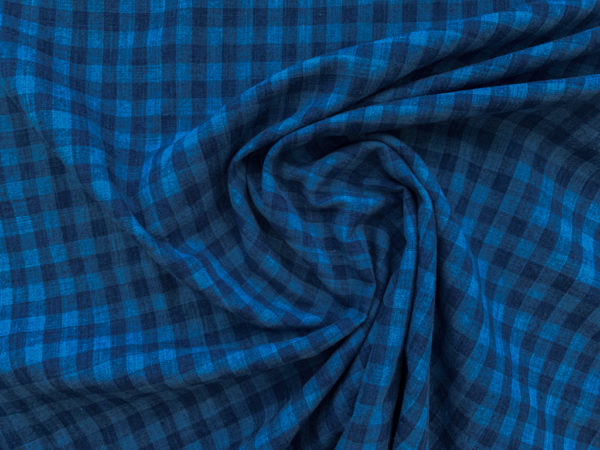 Designer Deadstock - Yarn Dyed Linen/Cotton - Blue Plaid