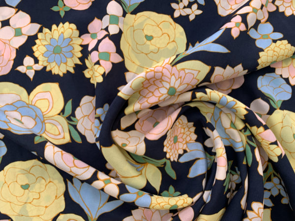 Lady McElroy - Silk Crepe de Chine - Floral Nova - Navy