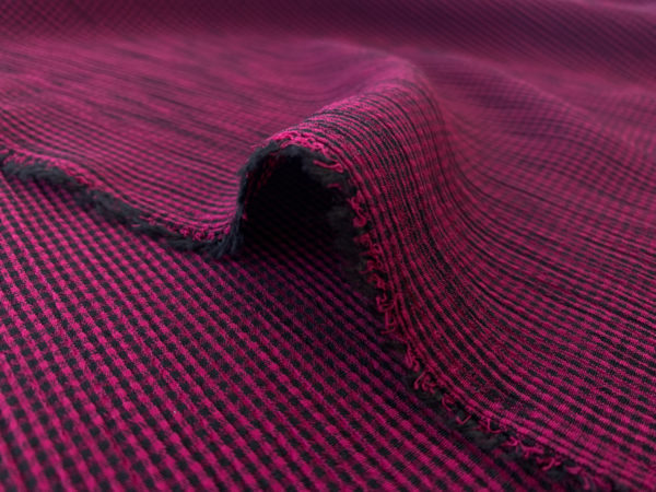 Designer Deadstock - Rayon Crepe - Fuchsia Gingham