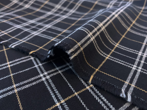 Designer Deadstock - Cotton/Rayon Stretch Gabardine - Black Plaid