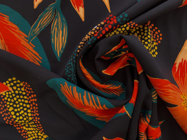 Rayon Poplin Print – Tropicana - Black/Sunburst