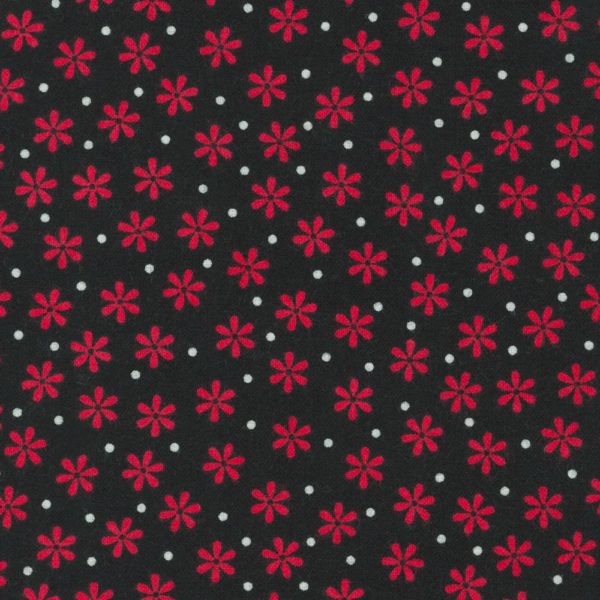 Cotton Flannel - Daisy Dots - Black/Red