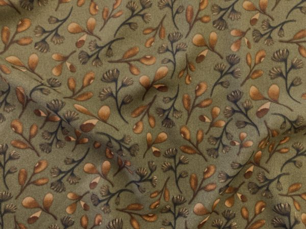 Polyester Challis Print – Mellow Floral – Olive