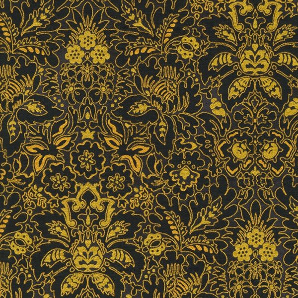 Quilting Cotton – Midnight Nectar - Gold Floral - Onyx