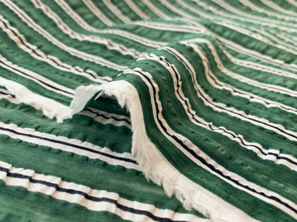 Japanese Cotton Seersucker - Green Stripe