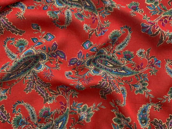 Designer Deadstock - Rayon Crinkle Gauze - Red Paisley