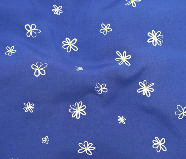 Rayon Voile Print – Scattered Daisies – Royal