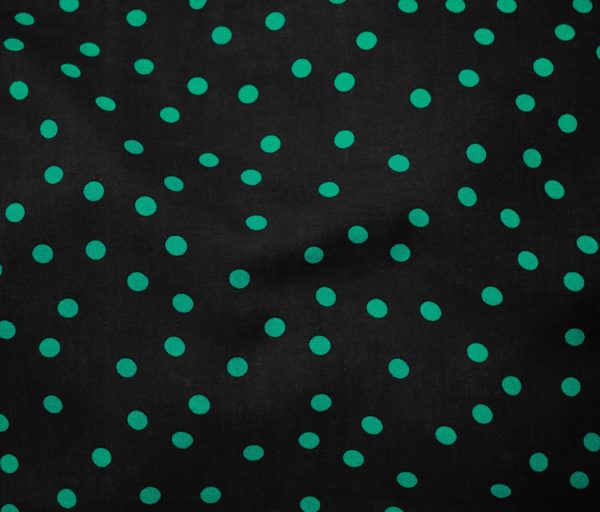 Rayon Challis – Scattered Polka Dots – Black/Jade