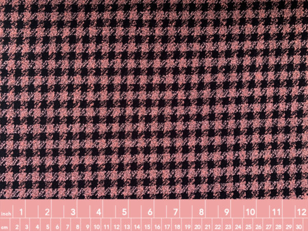 Designer Deadstock – Wool/Acrylic Boucle Houndstooth – Pink/Black