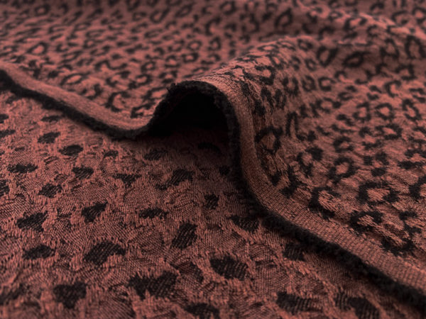 Designer Deadstock – Rayon Washed Textured Jacquard – Black/Mauve Leopard