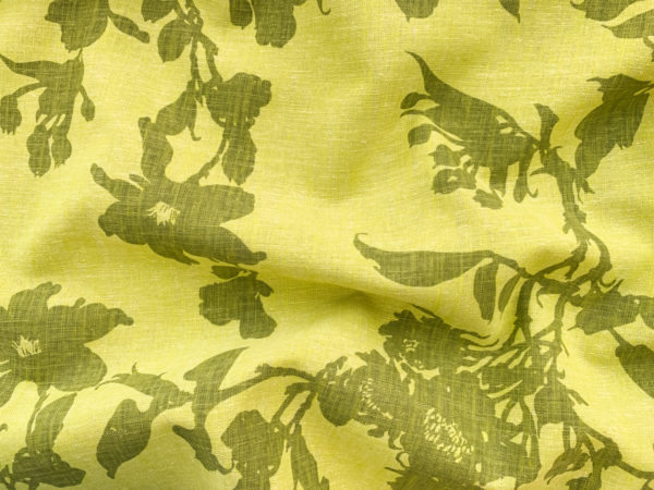 Designer Deadstock – Two-Tone Slub Cotton/Linen – Silhouette Floral – Citron