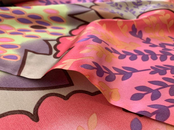 Designer Deadstock - Printed Silk Stretch Charmeuse - Pink/Orange Floral